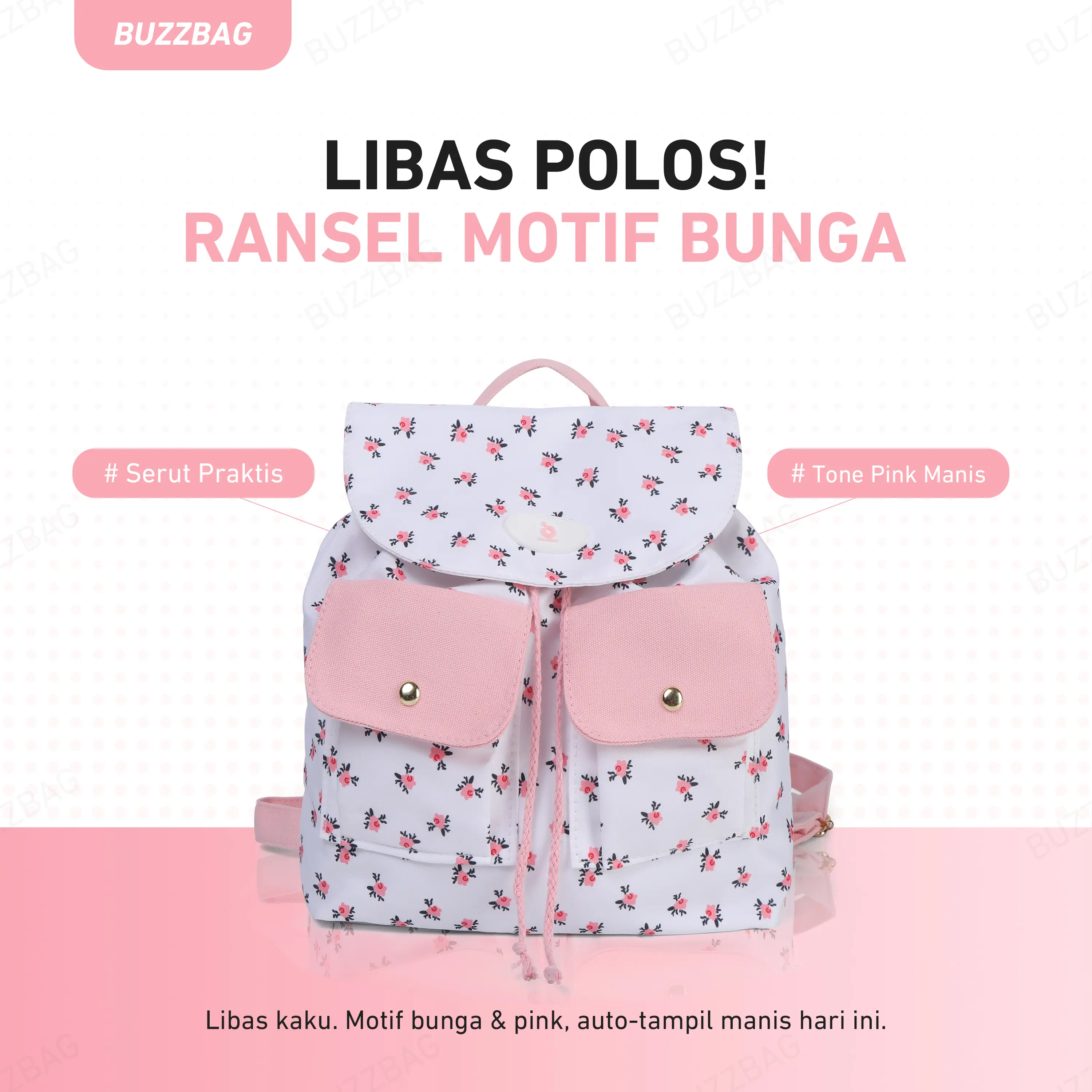 BuzzBag - Tas bahu ins kanvas bunga lucu tas sekolah wanita berkapasitas besar korea import fashion kuliah tas ransel laptop backpack tas sekolah wanita backpack lucu korea tas korean style tas sekolah muat banyak tas ransel wanita lucu