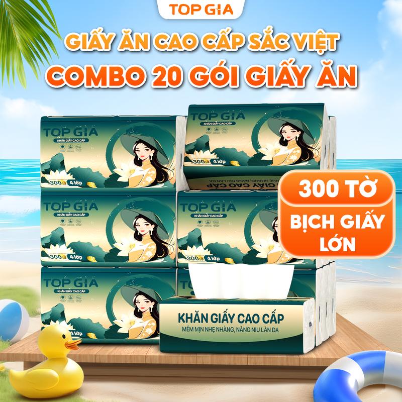 FS( Đa Kho ) Thùng 20 gói Khăn giấy ăn cao cấp Sắc Việt Topgia 4 lớp 75 lần rút thành phần bột gỗ an toàn thân thiện với làn da giấy ăn giấy vệ sinh giấy rút đáy khăn ăn khăn lau
