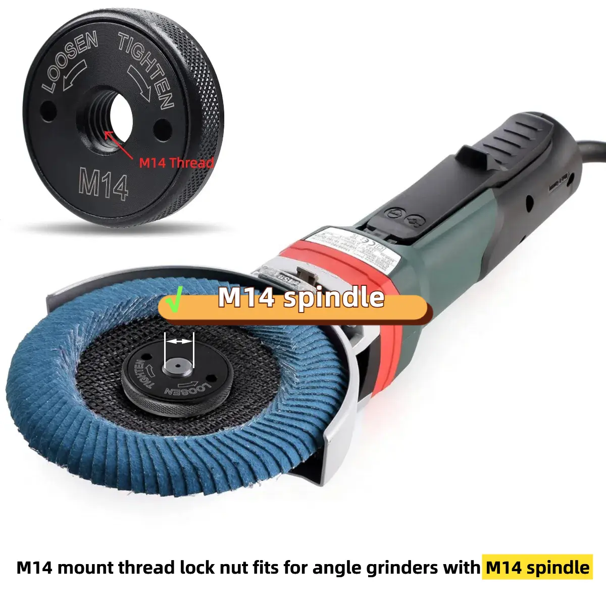 M14(14mm) Quick Change Nut for Angle Grinder - 45# Steel, High Hardness, Non-Slip Knurled Design, Fast Locking, No Tools Needed