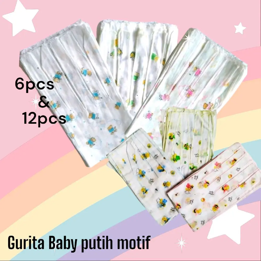 Gurita Baby Tersedia 6pcs&12 pcs ya kaka, motif yg dkirim random sesuai stok ya Cocok untuk bayi baru lahir, bahan halus dan dingin