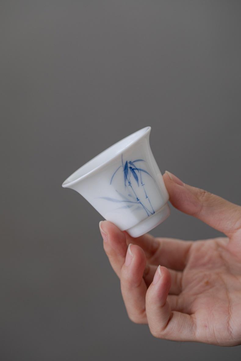 Product Introduction of Bamboo Sancai covered bowl hand-painted ceramic single large high-end Dehua white porcelain tea bowl Kung Fu tea set gift 5