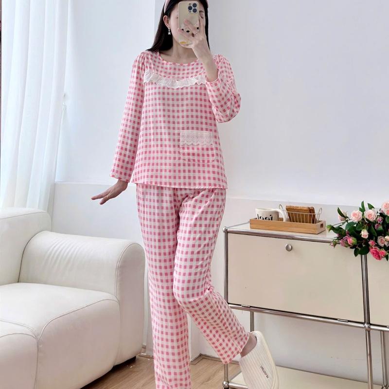 Bộ tole lanh Tay dài ren tiểu thư phối túi quần dài Nữ Top