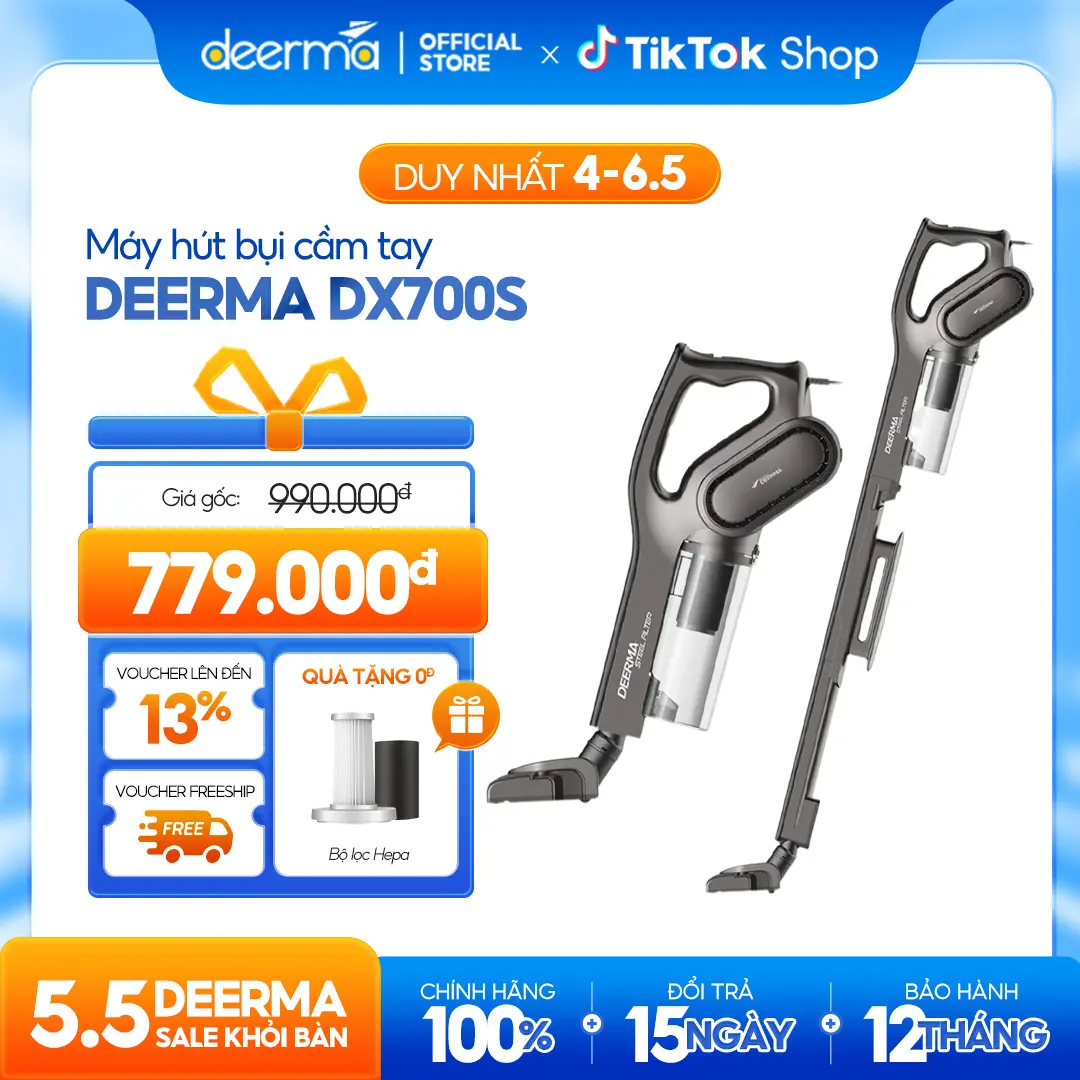 Máy hút bụi Deerma DX700S đa năng với công nghệ lực hút lốc xoáy 15000Pa thiết kế tản nhiệt - Bảo hành 12 tháng