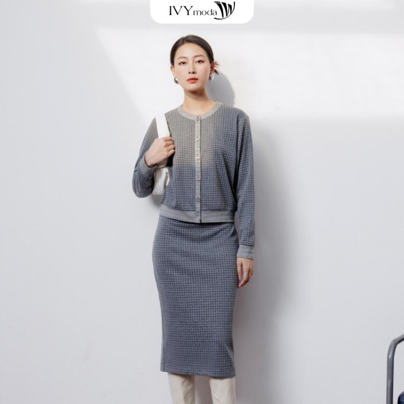 Áo khoác thun phối len họa tiết Áo khoác Thu Đông nữ IVY moda MS 77M7949