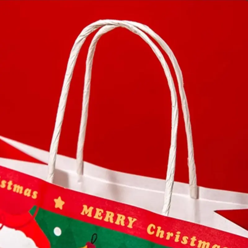 10PCS/1SET Merry Christmas Red Gift Bags Holiday Paper Bags with Tote Handles Thickened Santa paper bag for christmas Red Green Seasonal Celebrations 2