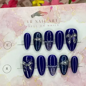kuku palsu pita navy bisa custom size bentuk dan warna / fake nails hand made / press on nails premium / kuku palsu nail art / kuku palsu custom
