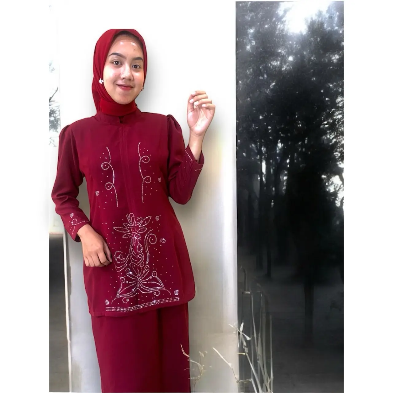 BAJU KURUNG MELAYU MODERN-DRESS MELAYU-CANTIK-MEWAH-MURAH  Wanita  Muslim Kondangan Navy Pink Gaun Panjang Katun Gamis Dewasa Hitam