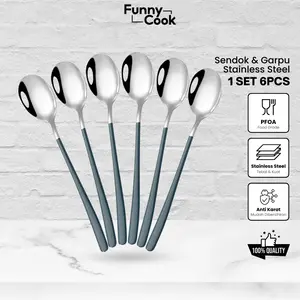 Funnycook Warna Dark Green Set Sendok Dessert Stainless Steel Gemoy Full Colour - Funnycook - Perlengkapan Dapur Kitchenware