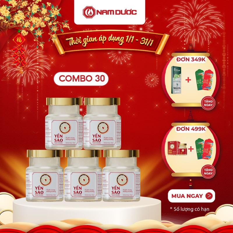   Combo 30 Hộp  Yến sào Nam Dược tổ yến chưng không đường hộp 1 lọ x 70ml 