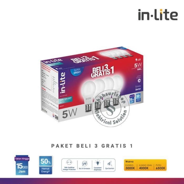 Jual LAMPU LED BULB IN-LITE INLITE INB007 3 GRATIS 1 5W 7W 9W 12W 15W ...