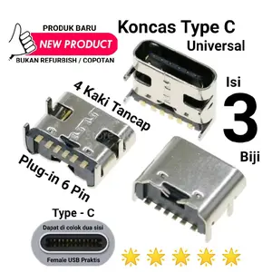 Konektor Casan Charger USB Type C Female Flug-in 6 Pin Connector Kuningan 4 Kaki - Mesin Elektronik