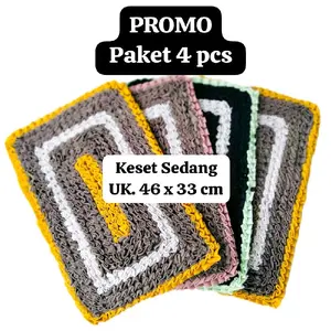 (New Produk)Paket 4 pcs Keset sedang (46x33 cm)  keset jambul Rintik kotak sedang, home Made ukuran sedang, kain perca, menyerap air, home made, warna cantik