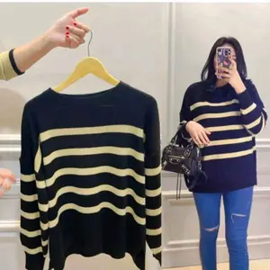 Maudy Atasan Rajut Panjang sweater Rajut Premium /Sweater Garis-Garis Rajut Knitwear Wanita Basic Baju top stripe