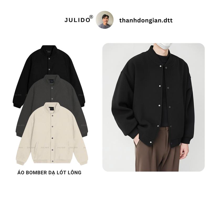 JULIDO X Thành Đơn Giản Áo bomber dạ lót lông ấm áp basic trơn basic 3 màu JULIDO dạ ép mùa đông