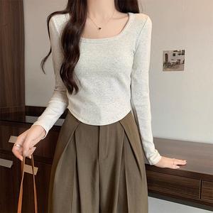 Women's Vintage Square Neck Long Sleeve Top, Fall Winter Irregular Hem Fitted Low Cut Show Collar Velvet Underwear, Women's Clothing 5297 Womenswear Blouse Casual Casual Minimalist Basic