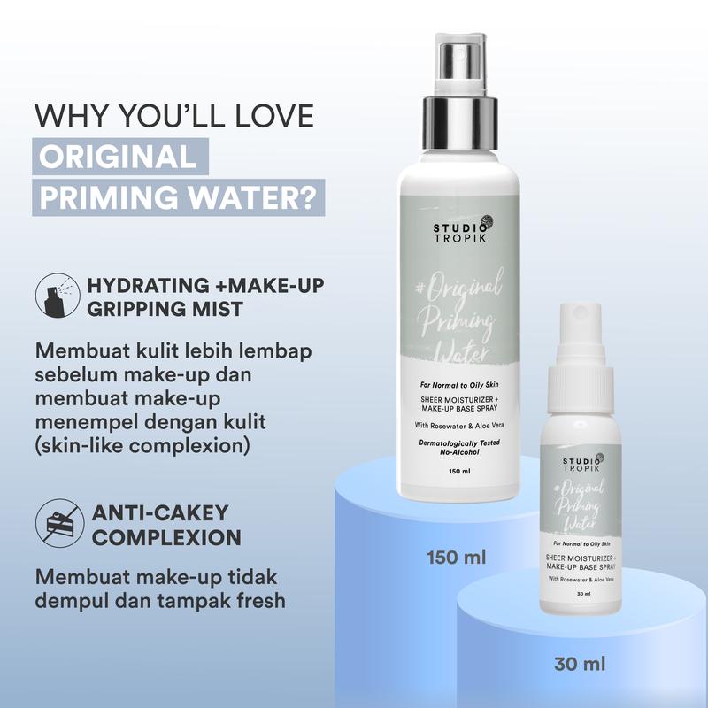 STUDIO TROPIK Original Priming Water | Primer Face Mist Spray Rekomendasi MUA | Makeup Complexion | Kulit normal kombinasi | Dengan Aloe vera dan Rose Water| Finish Soft Matte STUDIO TROPIK Original Priming Water | Primer Face Mist Spray Rekomendasi MUA | Makeup Complexion | Kulit normal kombinasi | Dengan Aloe vera dan Rose Water| Finish Soft Matte