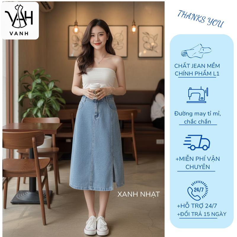   TẶNG ĐAI LƯNG Chân Váy Chữ A Sẻ Sườn Cạp Cao Dáng Dài  Chân Váy Bò Lưng Cao Vải Jean Mềm Women Voan Voi M013 