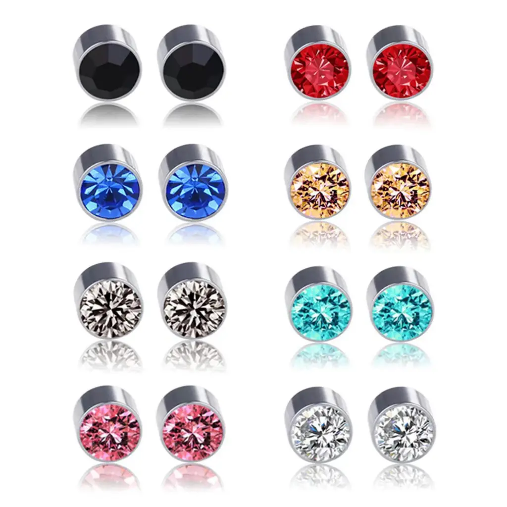 Warna Berlian Magnet Tanpa Lubang Telinga Anting-Anting Magnet Kuat Model Pria dan Wanita Tanpa Lubang Telinga Berkedip Berlian Zirkon Magnetik Stud untuk Pria Anting cowok Sederhana tindik magnet
