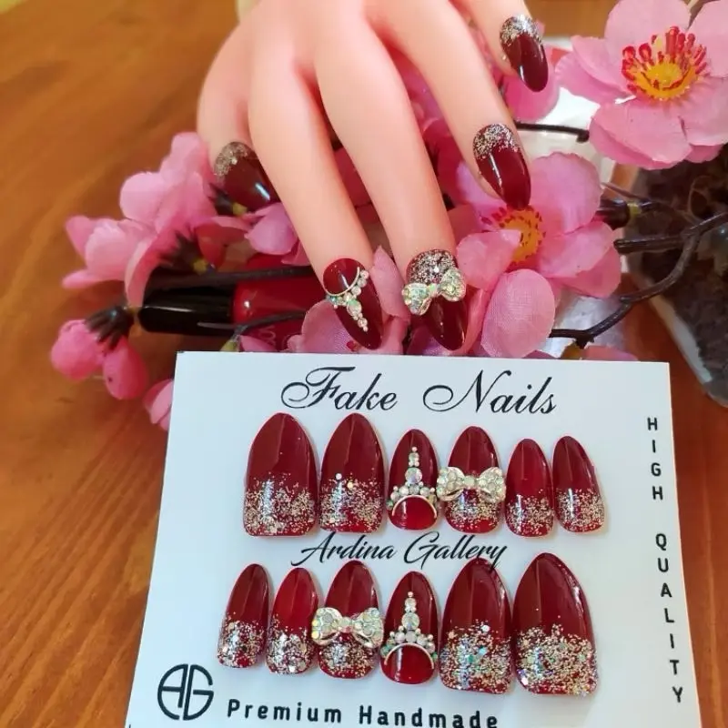 KUKU PALSU NAIL ART / KUKU PALSU MAROON/ FAKE NAIL FREE LEM TAHAN LAMA/KUKU PALSU PENGANTIN Nail Art Polish 0