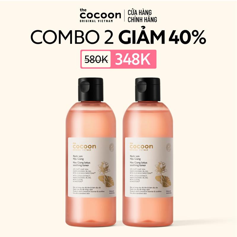COMBO 2 Bigsize - Nước sen Hậu Giang toner Cocoon giúp phục hồi đa nhiệm cho da rất nhạy cảm 310ml
