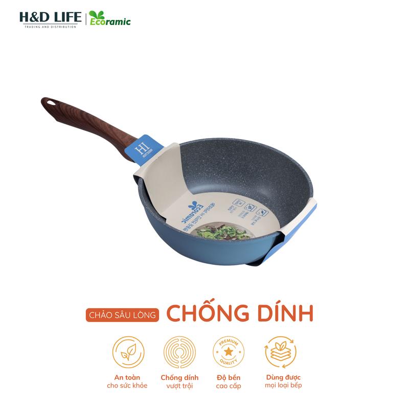H&D LIFE Chảo Sâu Lòng Vân Đá Đáy Từ Ecoramic Chống Dính Ceramic An Toàn Sức Khỏe Dùng Mọi Loại Bếp