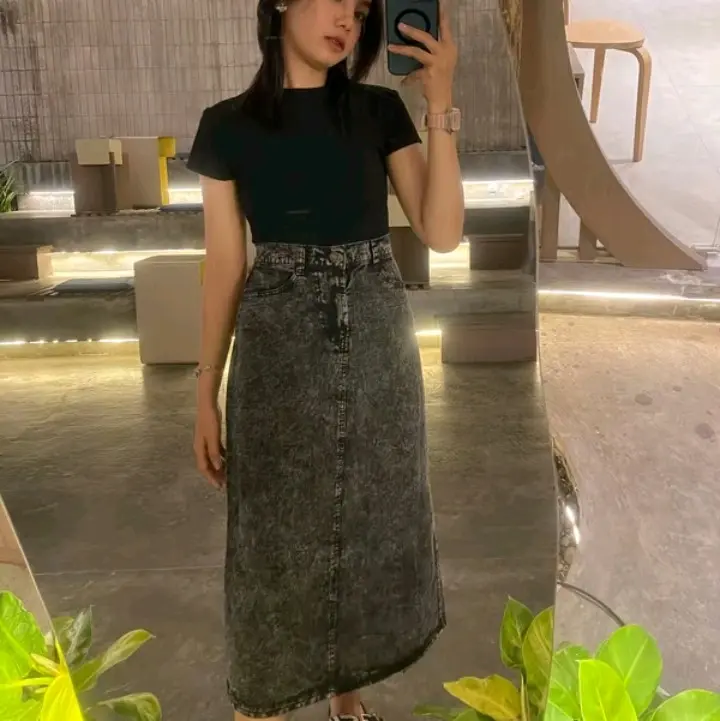 ROK JEANS A-LINE HIGHWAIST 7/8 WANITA // BASIC SKIRT DENIM 780 // ROK SPAN KOREAN STYLE Wanita Dewasa Simple Nyaman Panjang 3