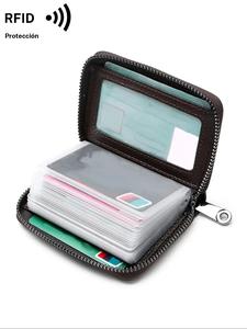 Tarjetero de cuero de verano de color liso con cremallera, Tarjetero vintage con varios compartimentos, Tarjetero informal y versátil para hombre y mujer