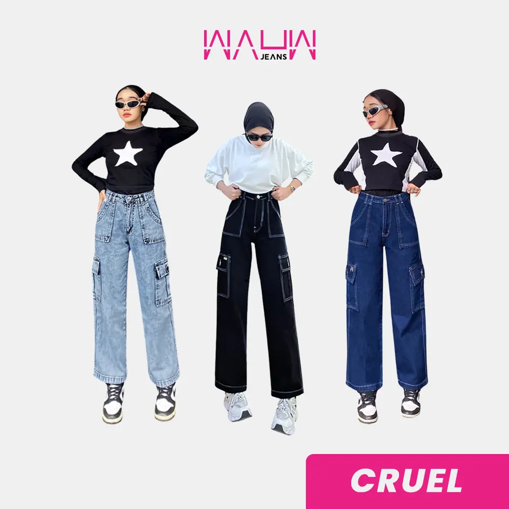 WAUW - CRUEL Highwaist Loose Cargo Jeans Cat. 1