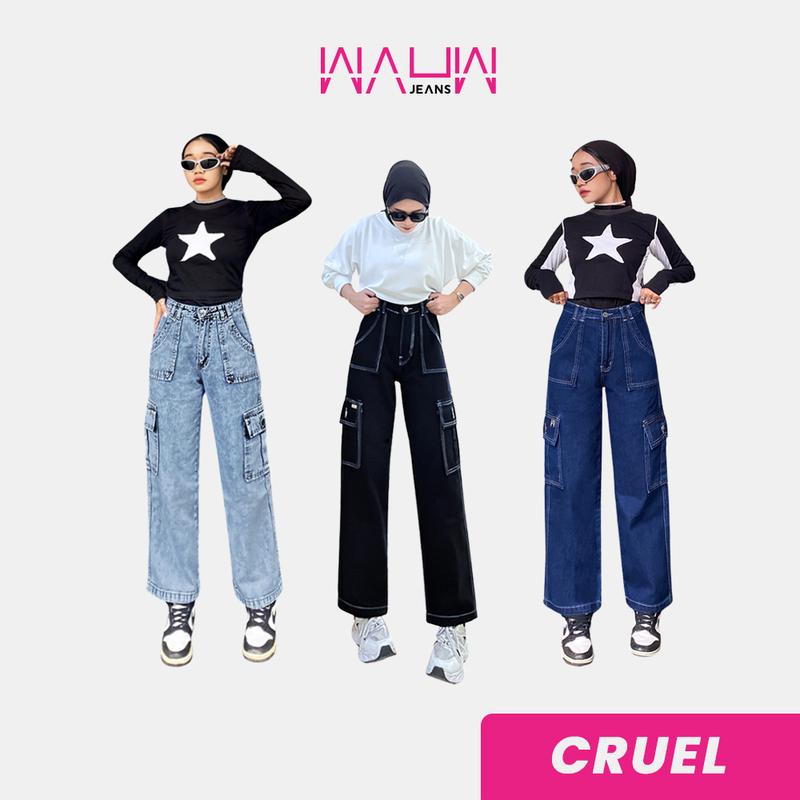 WAUW - CRUEL Highwaist Loose Cargo Jeans Cat. 1 0