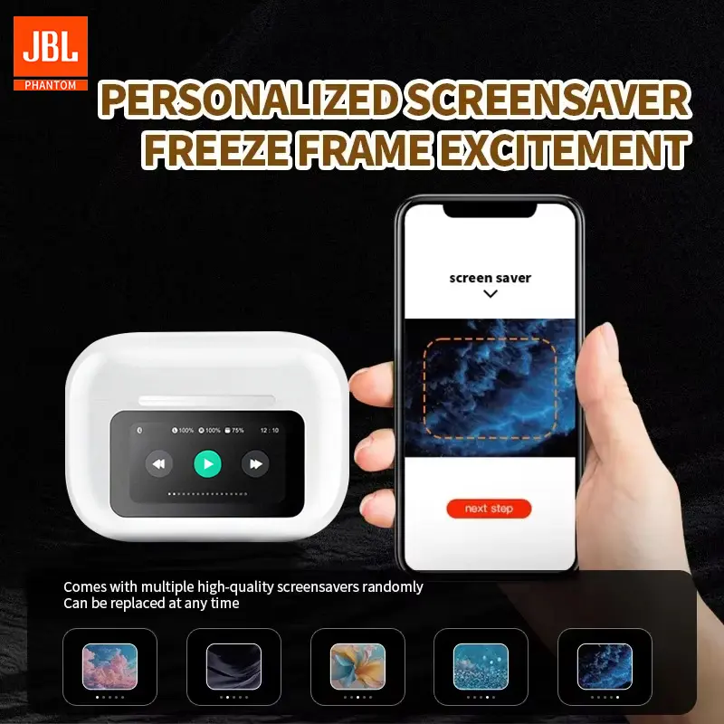 JBL Phantom A9 ANC Headphone Nirkabel Layar Sentuh LCD Bluetooth Earphone TWS Earbud Olahraga Tahan Air dengan Mikrofon Terintegrasi 5
