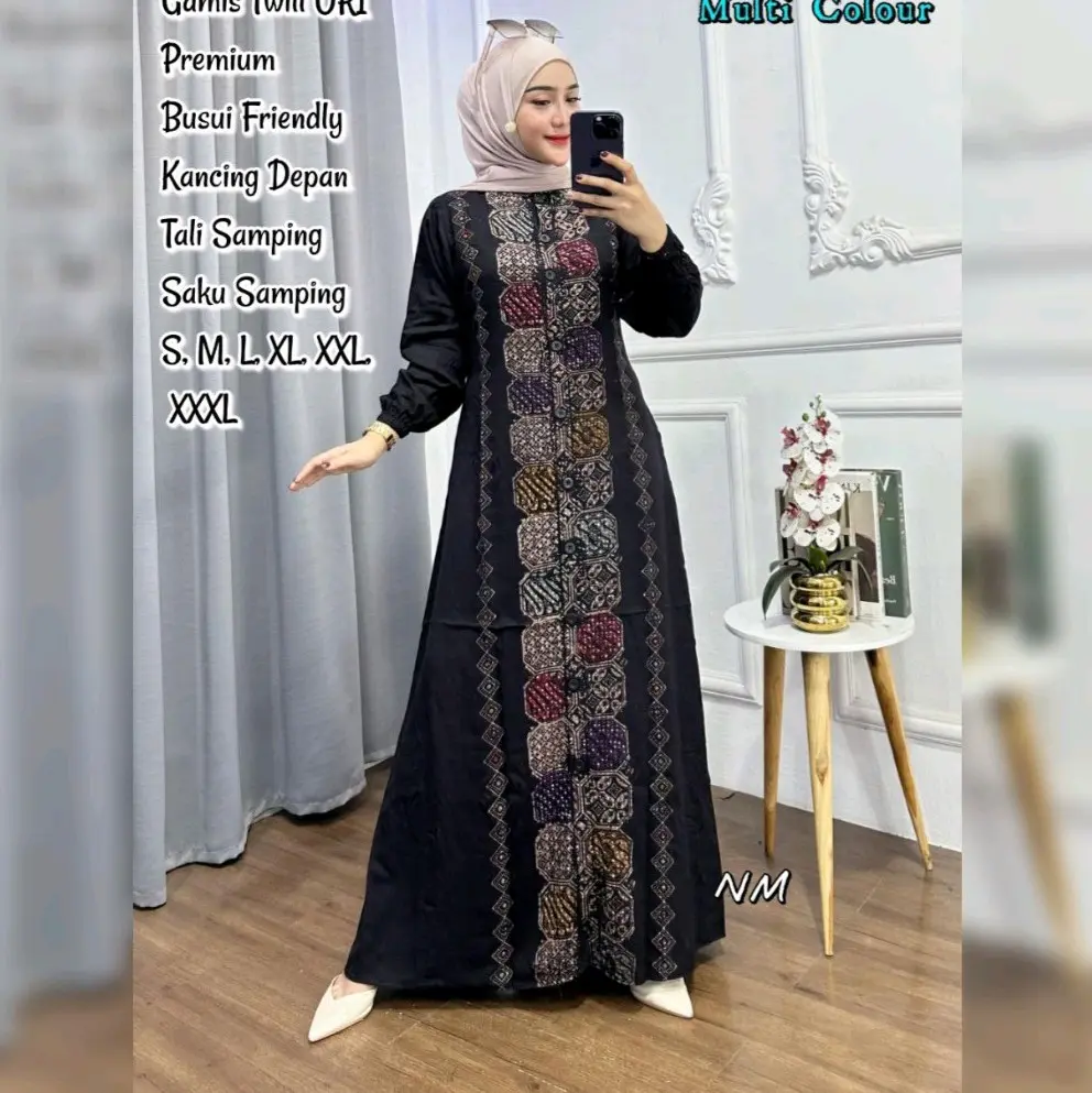 Gamis Batik Twill Ori Muslim Wanita Dewasa Terbaru Model Full Kancing Depan Bahan Nyaman Dan Halus