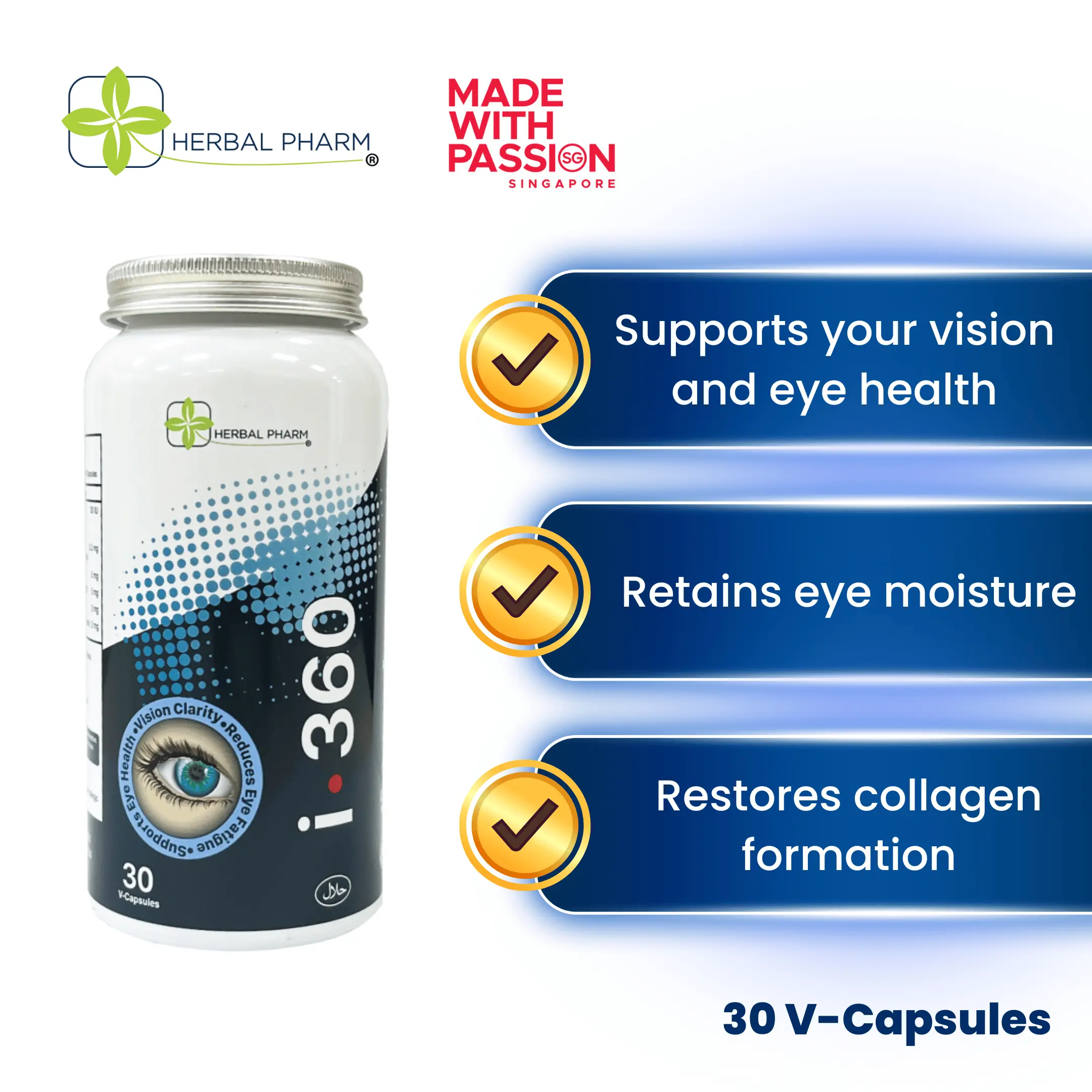 Herbal Pharm i.360 Supplements 30 V-Capsules, Vision Care Support