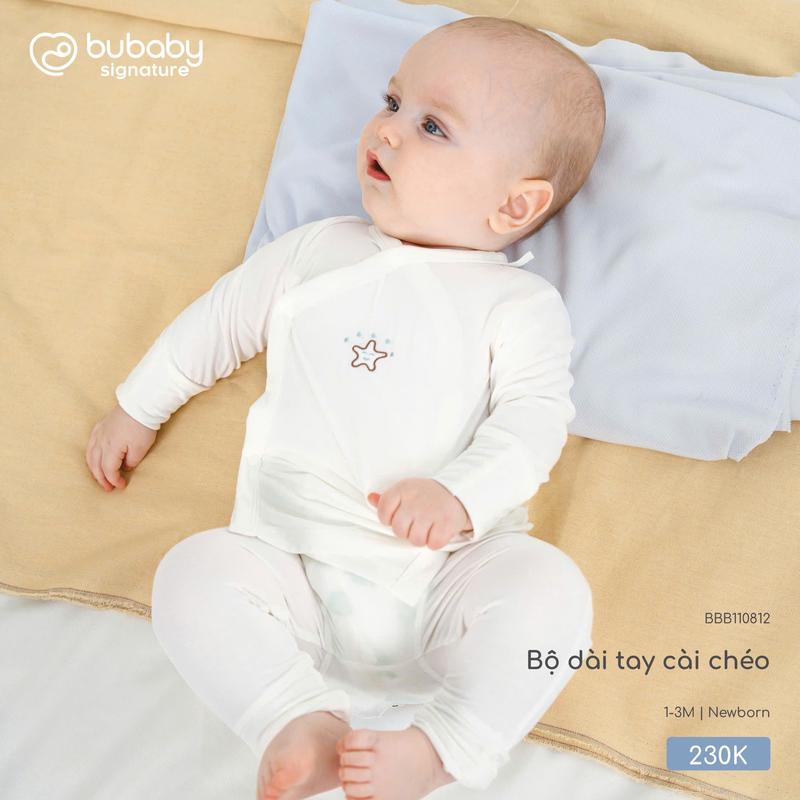 Bộ quần áo Bubaby sơ sinh dài tay cúc cài lệch chất vải mát mịn họa tiết nhã nhặn BU001