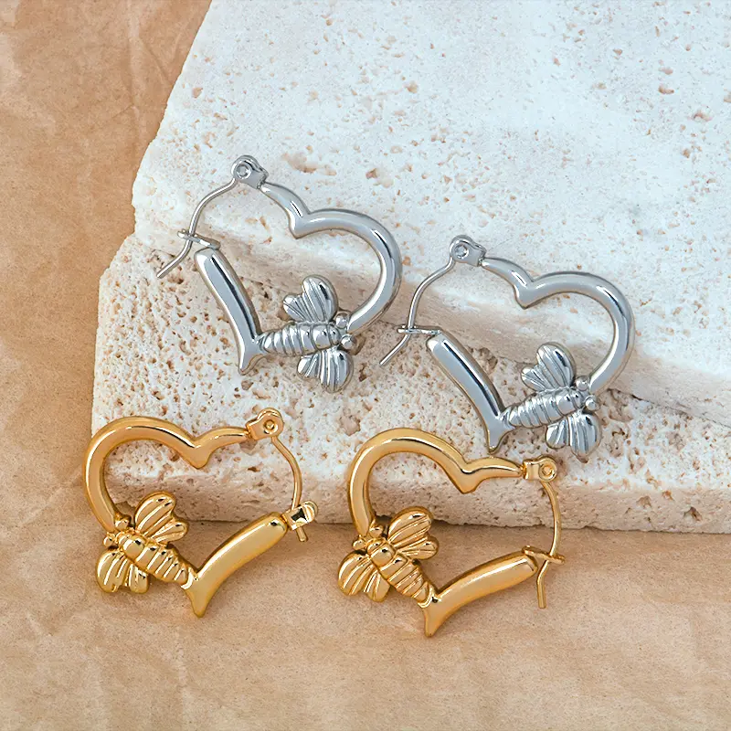 Stainless steel cross-border fashion temperament with personality love butterfly geometry women's gold earrings