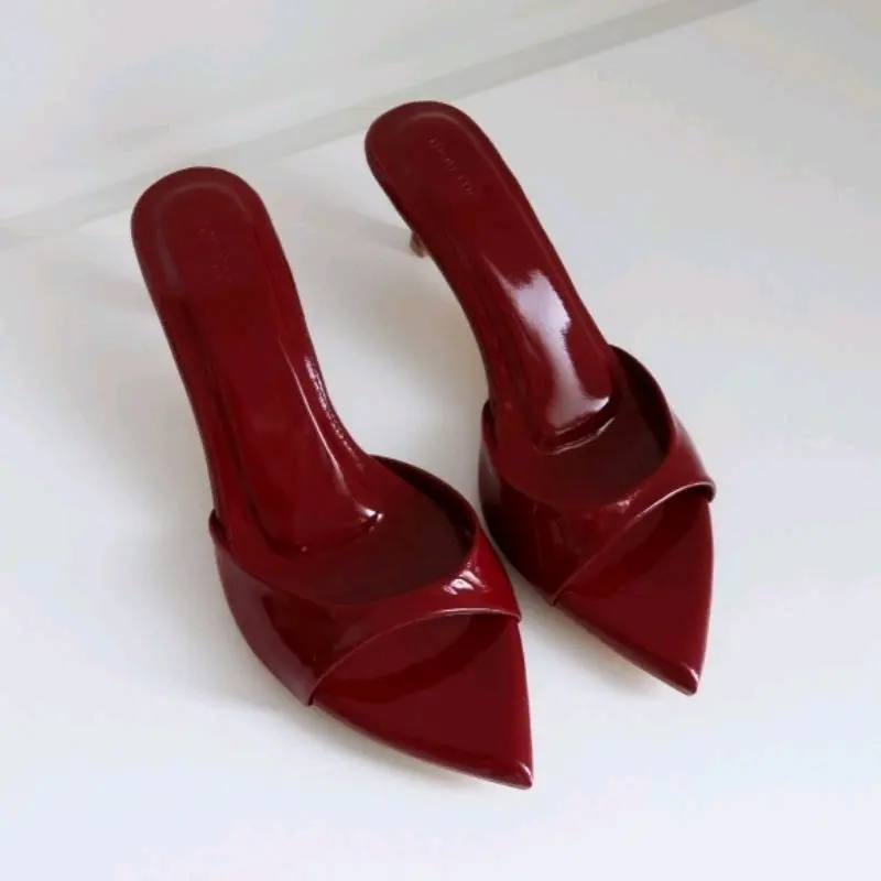 sandal heels wanita glossy mewah / hak 7 cm High