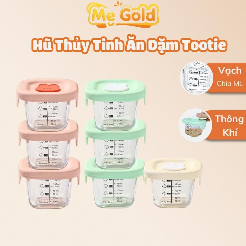 Hộp trữ đông thủy tinh đồ ăn dặm cho bé có vạch chia 180ml nắp silicon chống rò rỉ Hũ trữ đông thủy tinh đồ ăn dặm cho bé cốc nấu