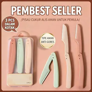 【Sam's market】Pisau Cukur Alis Wanita Aman Mudah Dikuasai oleh Pemula 3 Pcs dalam 1 Kotak Cocok untuk Pemula Anti-Gores - Kuku, Lipstick