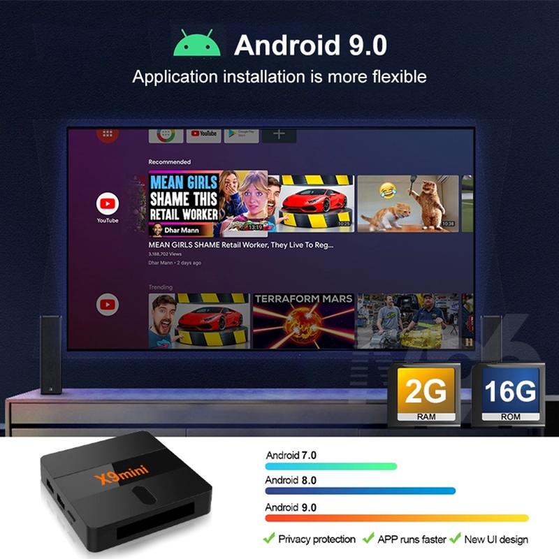 STB Android 9 Smart TV Box Android X9 Mini Voice Remote Ram 2GB Rom 16GB 2/16 Unlock Full Channel TV Iflix Tanpa Bayar Bulanan GRATIS Amlogic S905W Quad Core Bluetooth 7