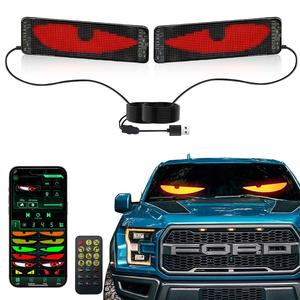 車用デビルアイLEDライト、2個セットUSBスクロール式明るいLED広告サイン、APPコントロールでカスタムテキストアニメーション表示可能