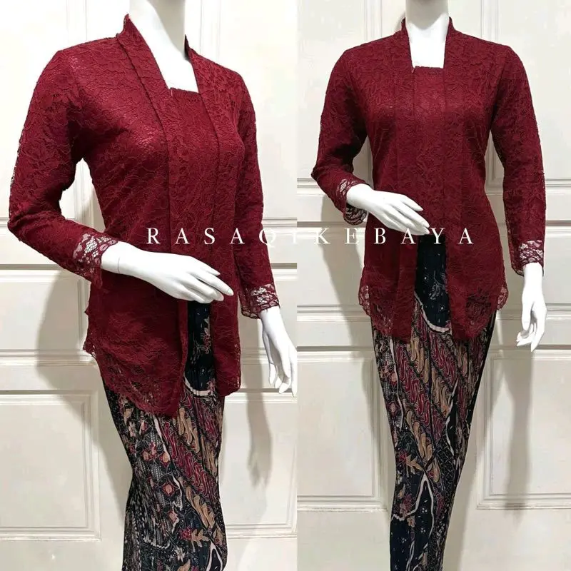 Set Kebaya Kutubaru Brokat/Kutubaru Floy Kartini Panjang Dress Wanita Baju Kondangan Remaja - Dewasa, Pesta, Setelan, Atasan, Katun Tunik Wisuda Hitam Bawahan Semi Silk 1