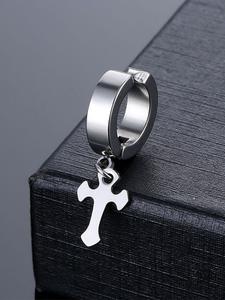 Pendientes de clip para orejas con colgante de cruz en acero inoxidable de titanio, estilo punk unisex, para quienes no se han hecho piercing, fabricados por el fabricante