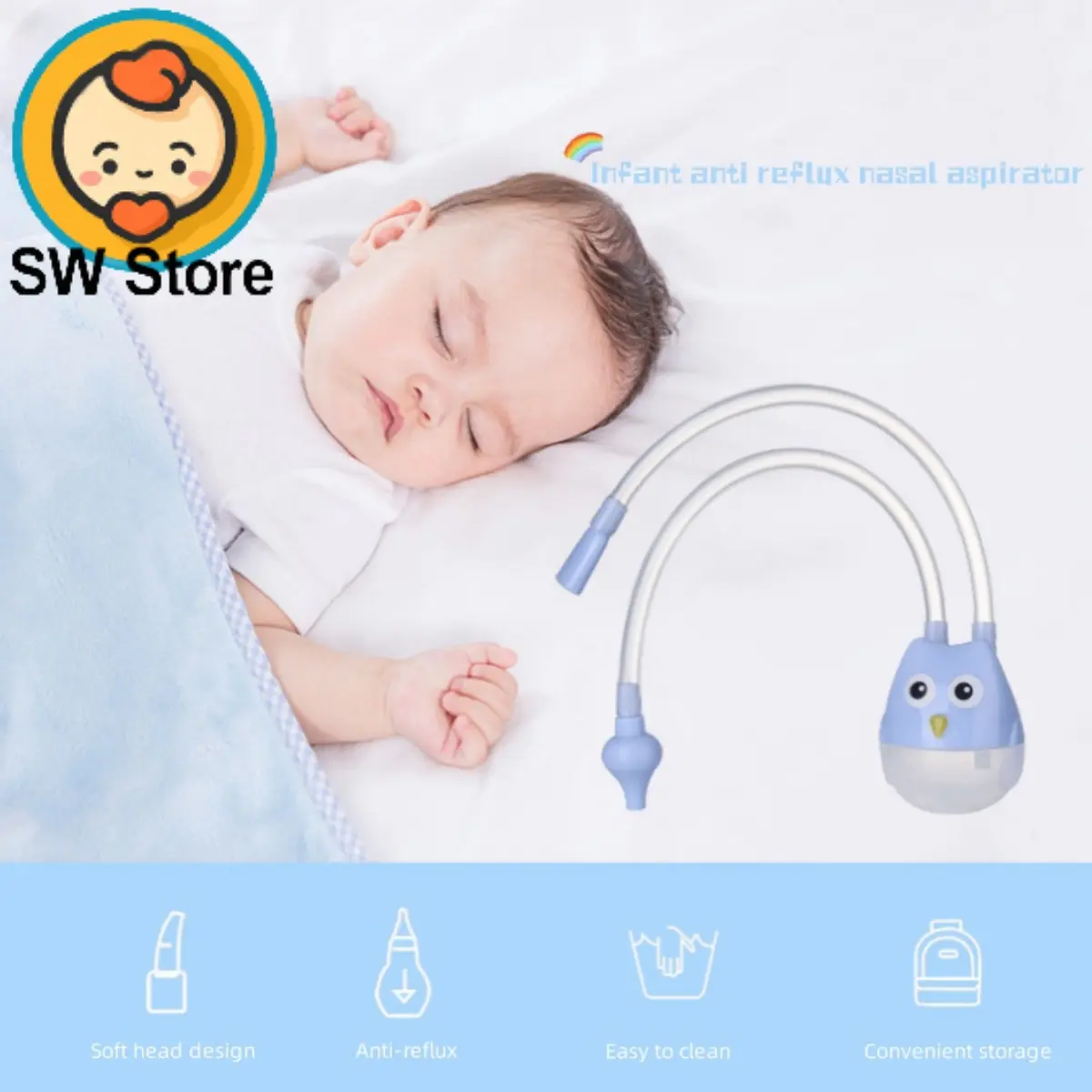 SW Kids New Cartoon Baby Oral Nasal Aspirator Baby Nose Cleaner Newborn Anti reflux Catheter Nasal Aspirator SW403 Baby