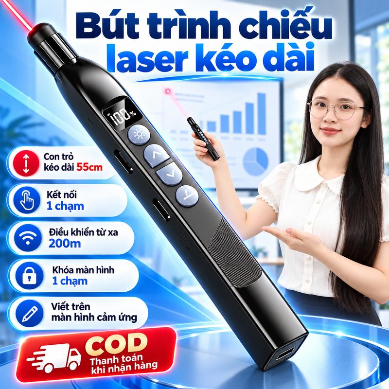 Bút Trình Chiếu Laser Điều Khiển PPT Không Dây, Remote Thuyết Trình Đa Chức Năng Có Màn Hình Hiển Thị Số, Thiết Bị Điều Khiển Slide Cho Giáo Viên, Sinh Viên, Văn Phòng, Hỗ Trợ Trình Chiếu Bài Giảng, Hội Họp Và Thuyết Trình