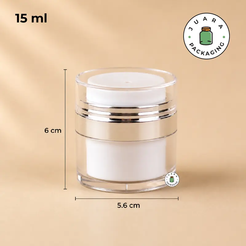 Pot Cream Airless 30ml Bahan Akrilik dengan List Silver & Pump – Wadah Kosmetik Elegan untuk Skincare, Krim Wajah, Lotion, Serum, Kemasan Refill Jar Premium 30 ml