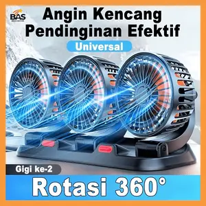[BAS] Kipas Angin Mobil 3 Kepala 12/24V Kipas Pendingin Truck USB Dashboard Rotasi 360 Fan Car Simple