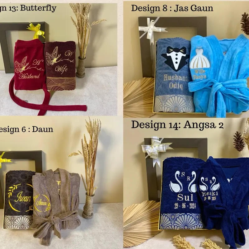Handuk Kimono Set custome bordir nama depan belakang seserahan dan kado pernikahan Hadiah Handuk Wanita Dewasa Tidur Dress Pria 5
