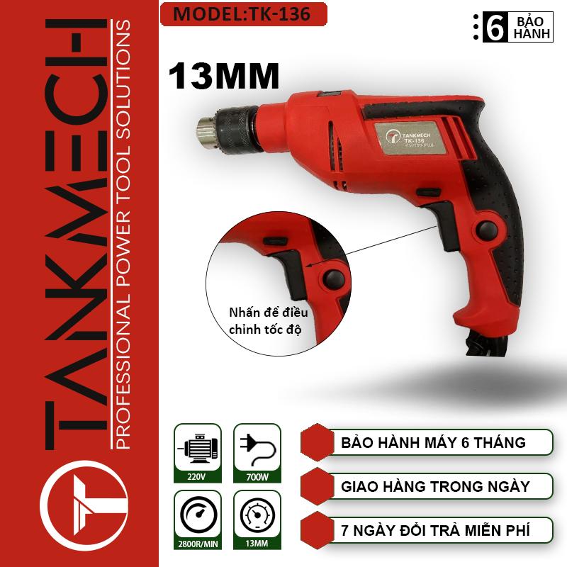  máy khoan bê tông TANKMECH 13ly TK-136 khoan tường sắt gỗ bắt vít Tốc độ thay đổi liên tục Chức năng kép Đi kèm với mức độ 