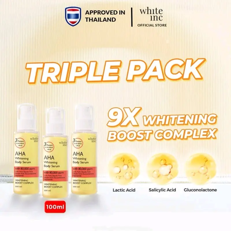 WHITE INC 3PCS AHA Body Serum to Whitening & Moisturising | Hand Body Lotion Serum Pencerah kulit melembabkan kulit Mencerahkan Melembutkan Hitam 0