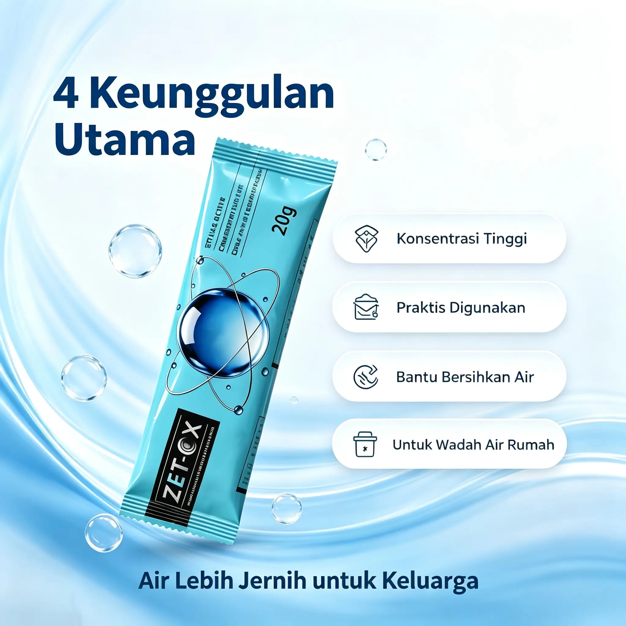 ZET‑OX 20g Pembersih Air Konsentrasi Tinggi Praktis Untuk Wadah Air Rumah, Air Hujan, Dispenser Membantu Air Lebih Jernih Untuk Keluarga