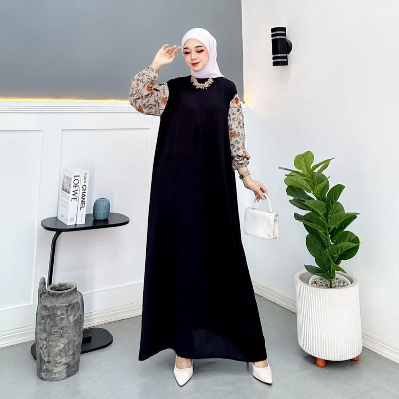 Alesia Dress crinkle mix rayon viscose muslim wanita Viral kekinian Santai Nyaman Airflow Gamis Textured Woven Fabric White Murah Tapi Mewah Lebaran Zipper Remaja crinkle airflow bisa dicuci dengan mesin kondangan 3